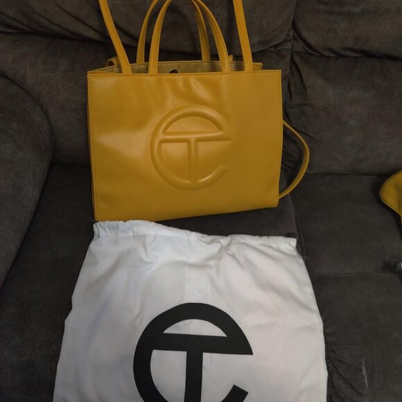 Telfar Medium Shopping Bag Gold and Telfar Embossed Logo Hat Mustard